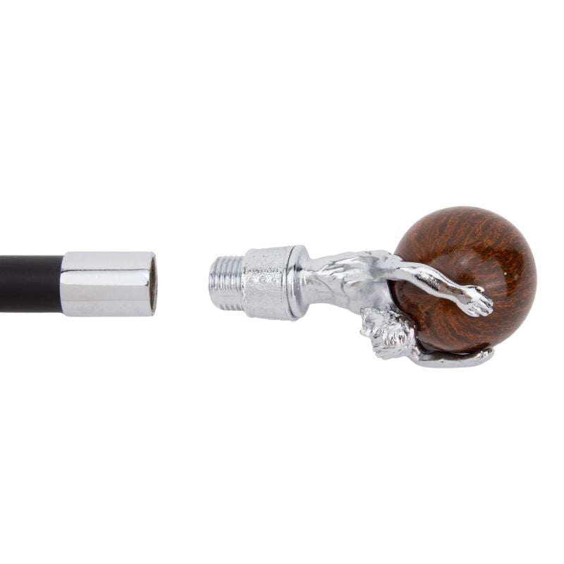 atlas sculpted luxury wooden walking cane - shaft detail