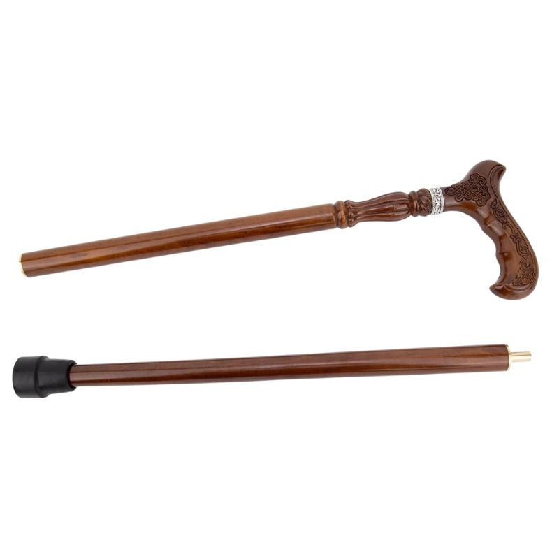 antique style carved wooden walking cane - gift box packaging