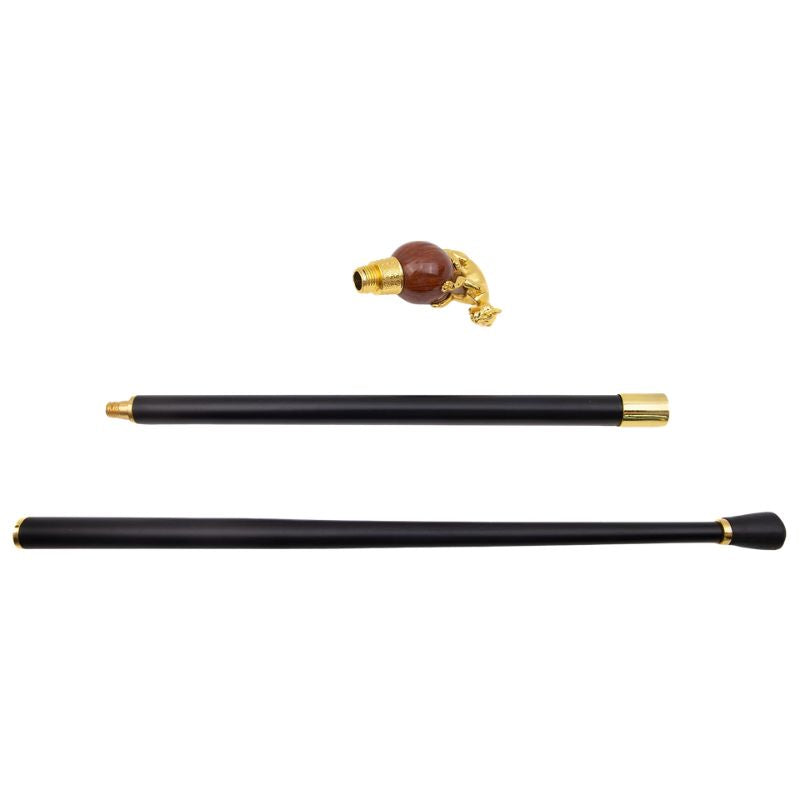 leopard ball wooden walking cane - texture close-up