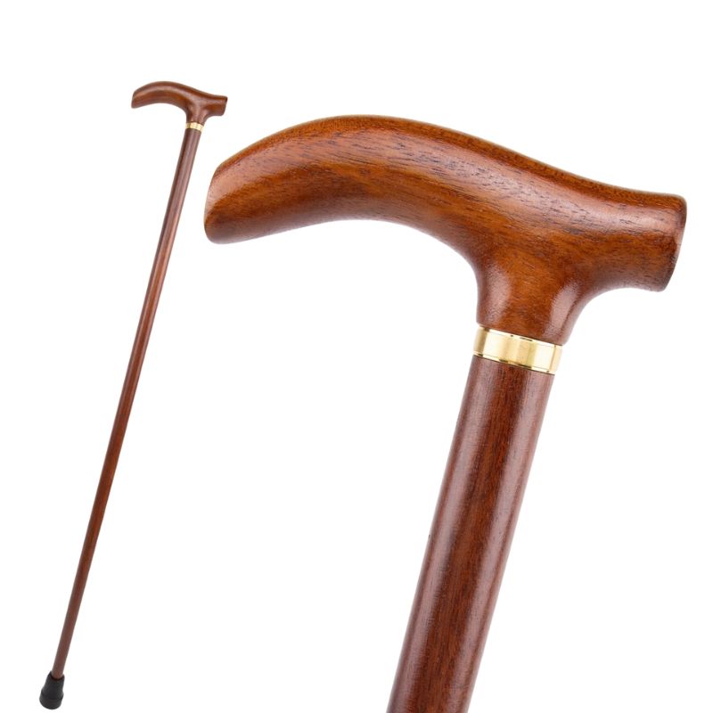 luxury wooden walking cane with gold accent ring