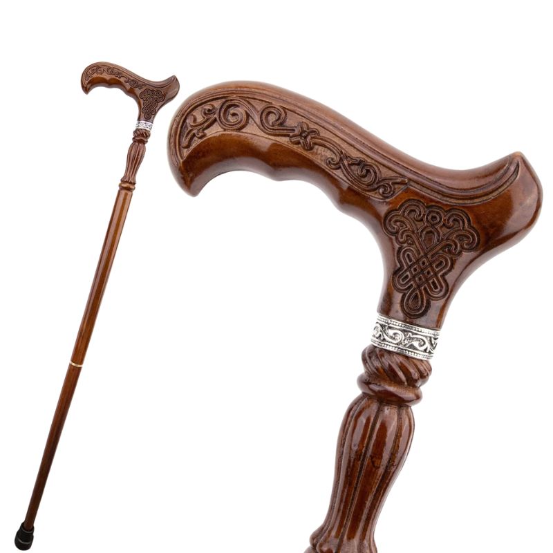 antique style carved wooden walking cane