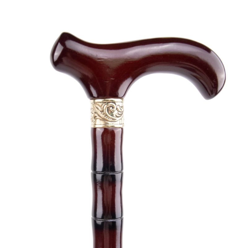 original wooden walking cane with hook handle - handle detail