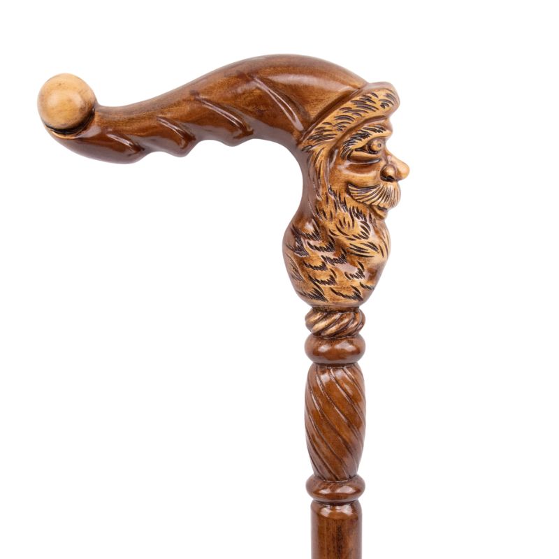 santa claus wooden walking cane - handle detail