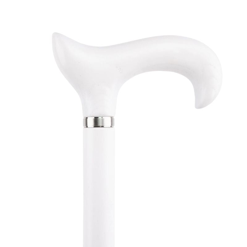 white wooden walking cane with t-handle - handle detail
