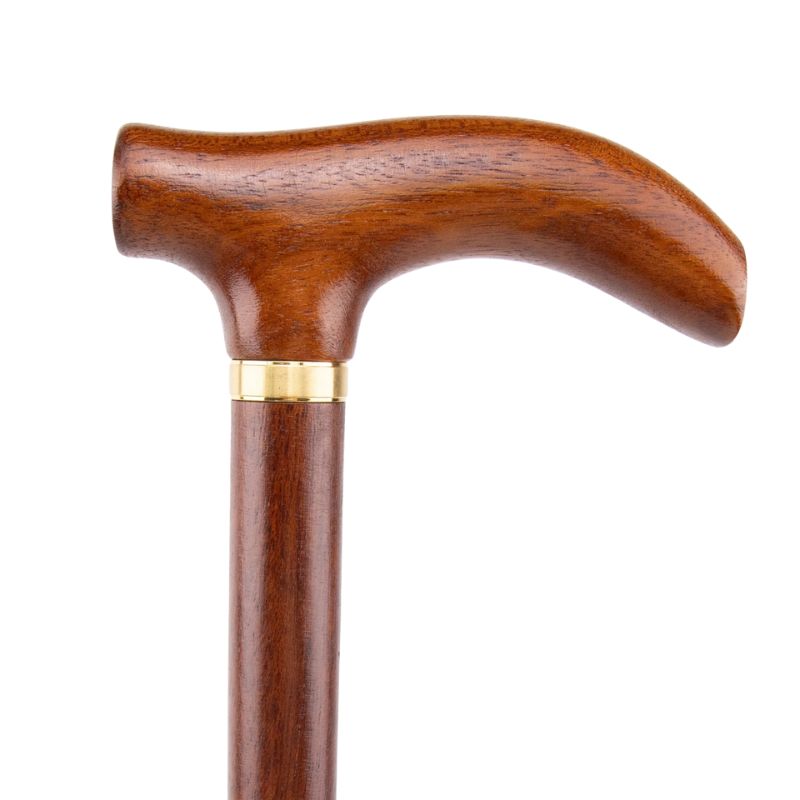 luxury wooden walking cane with gold accent ring - handle detail