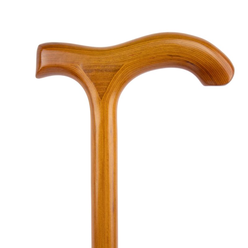 amber wood walking cane with t-handle - handle detail