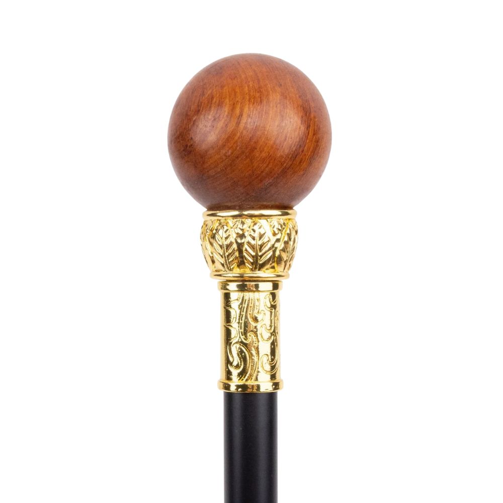 ball handle wooden walking cane - handle detail