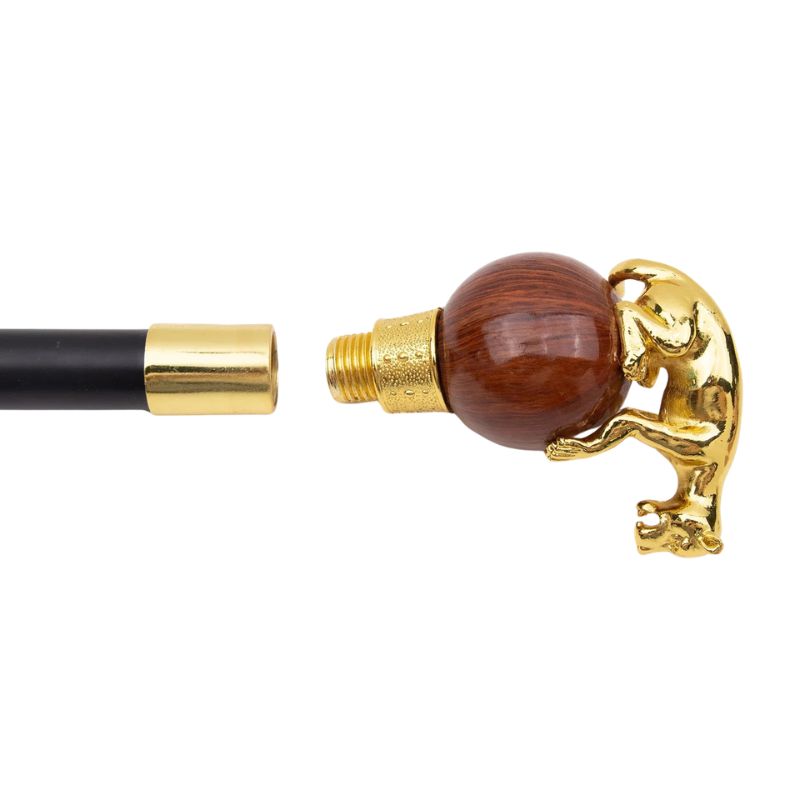 leopard ball wooden walking cane - handle detail
