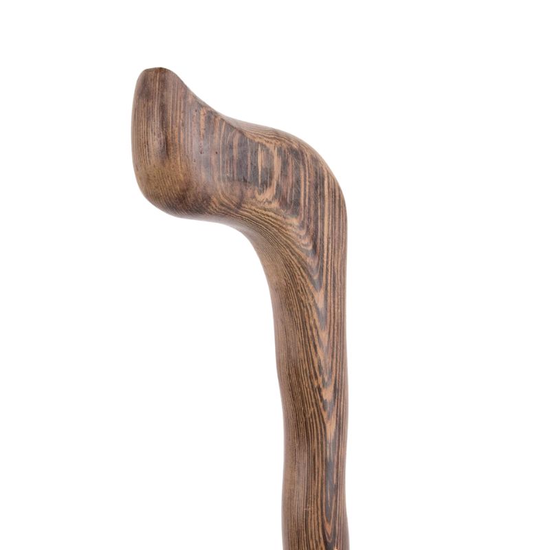 natural wood walking cane with t-handle - close-up view