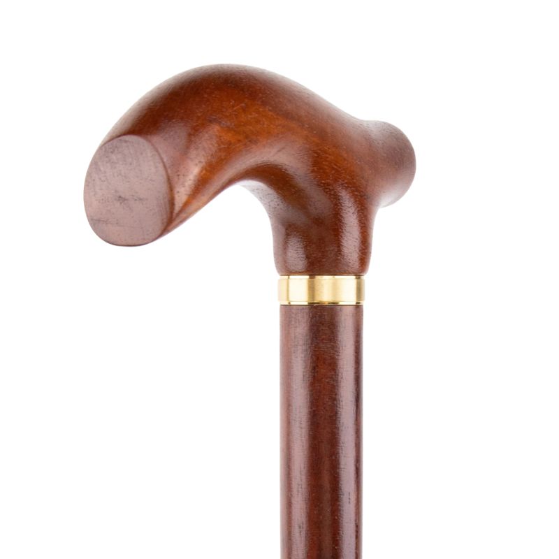luxury wooden walking cane with gold accent ring - close-up view