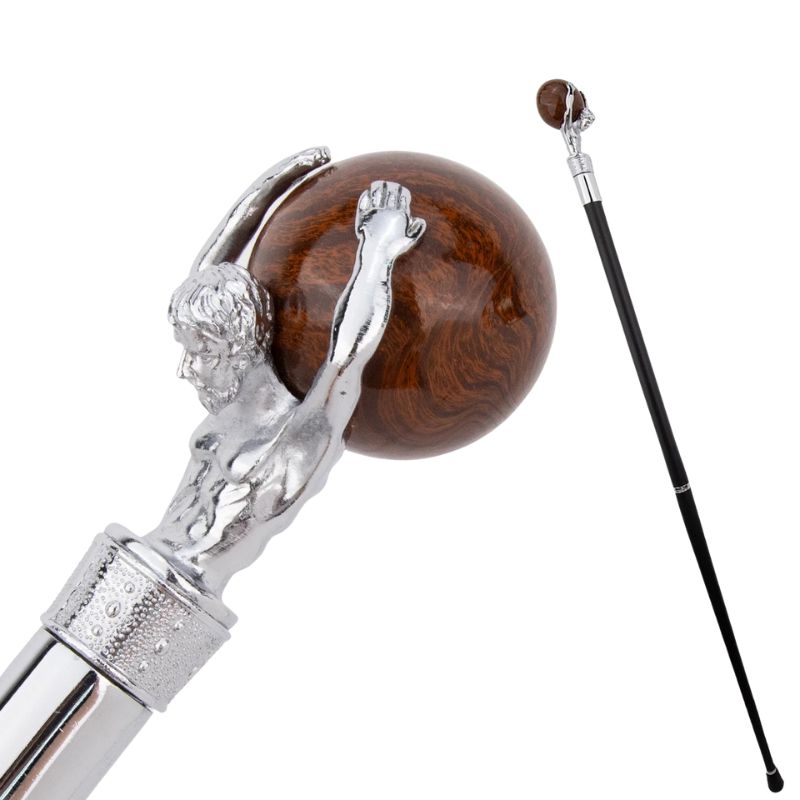 atlas sculpted luxury wooden walking cane - side profile