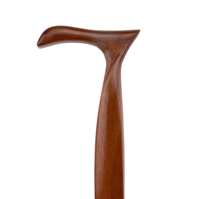 hand carved ergonomic wooden walking cane - handle detail