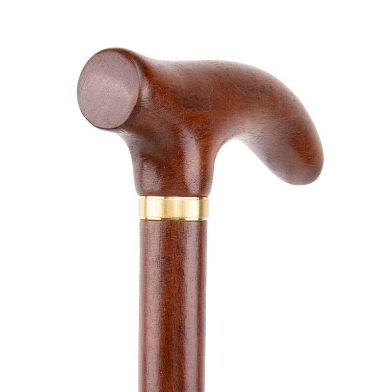luxury wooden walking cane with gold accent ring - side profile
