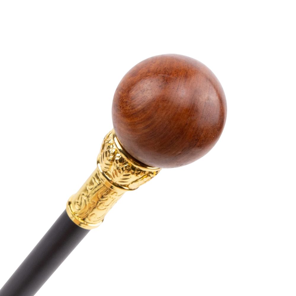 ball handle wooden walking cane - side profile