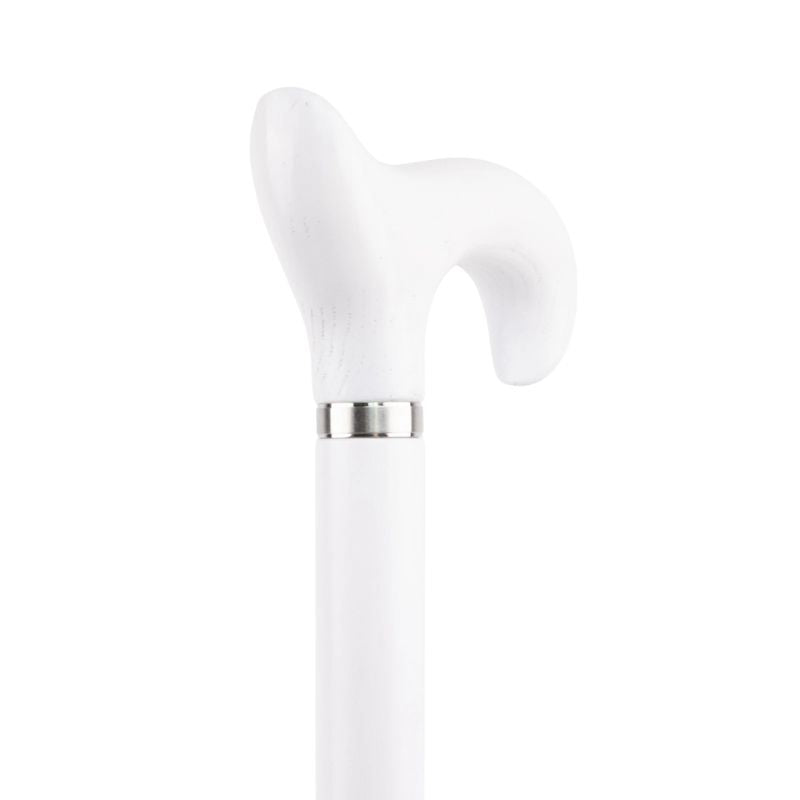 white wooden walking cane with t-handle - side profile
