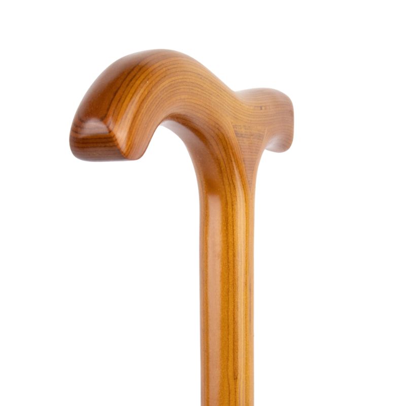 amber wood walking cane with t-handle - side profile