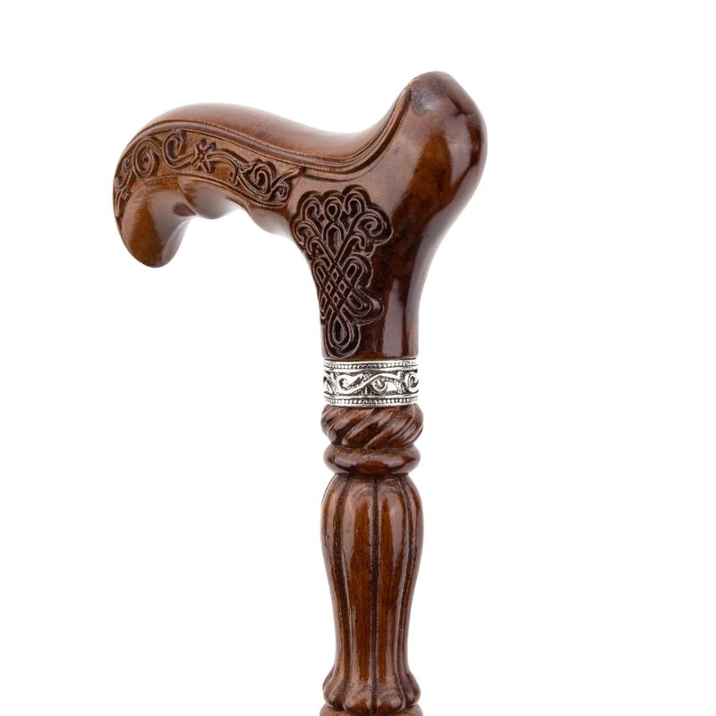 antique style carved wooden walking cane - side profile