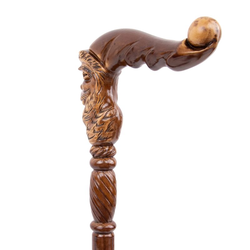 santa claus wooden walking cane - side profile