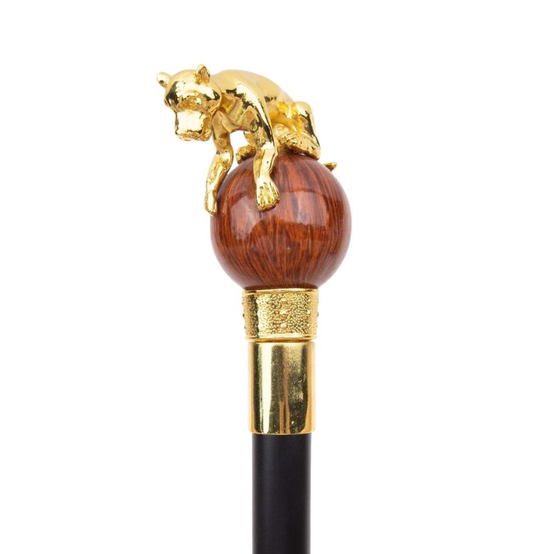 leopard ball wooden walking cane - side profile