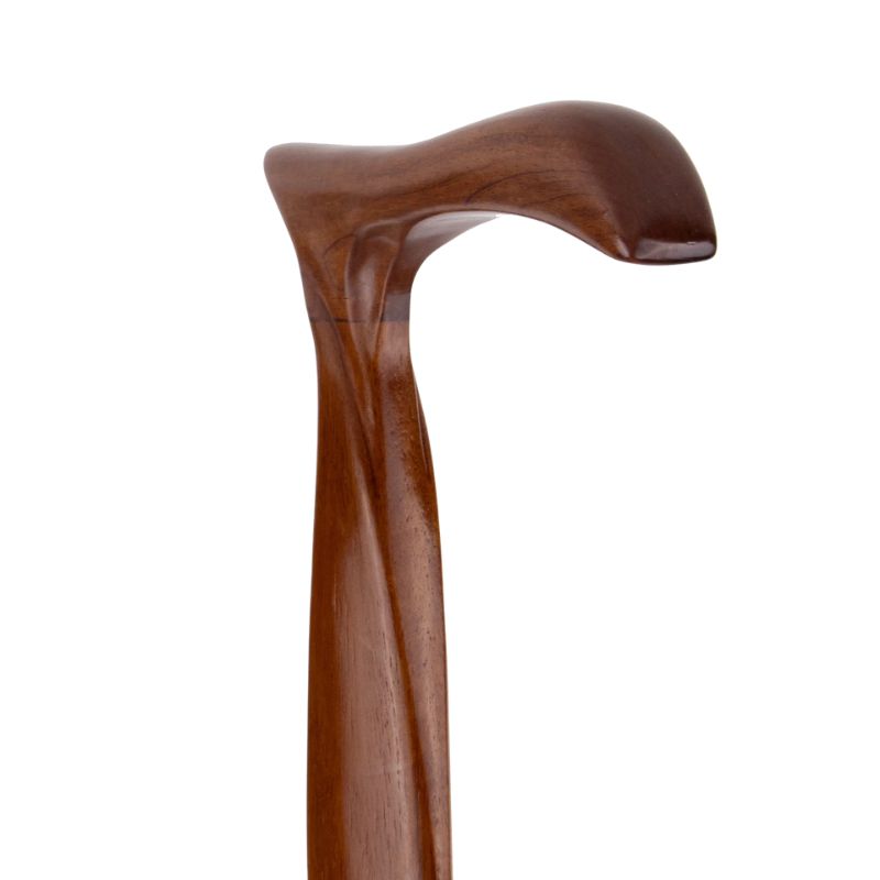 hand carved ergonomic wooden walking cane - pommel detail
