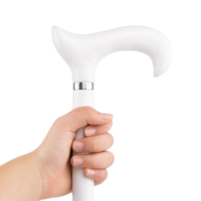 white wooden walking cane with t-handle - pommel detail