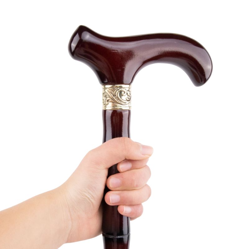 original wooden walking cane with hook handle - pommel detail