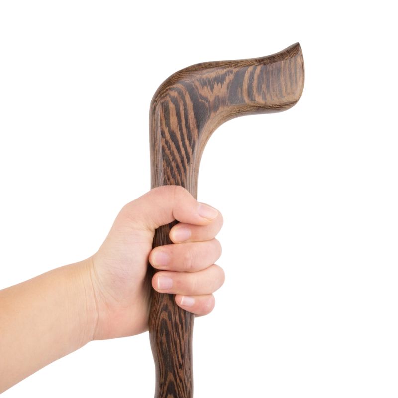 natural wood walking cane with t-handle - pommel detail