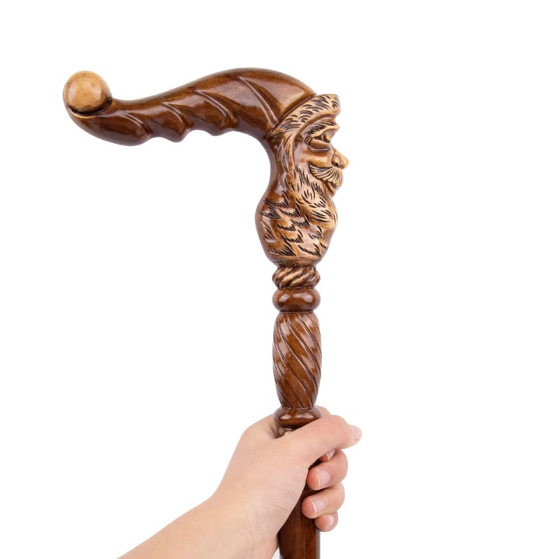 santa claus wooden walking cane - pommel detail