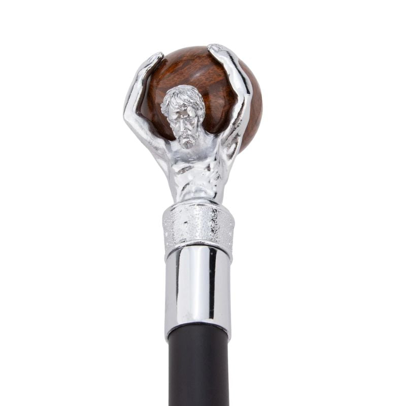 atlas sculpted luxury wooden walking cane - handle detail