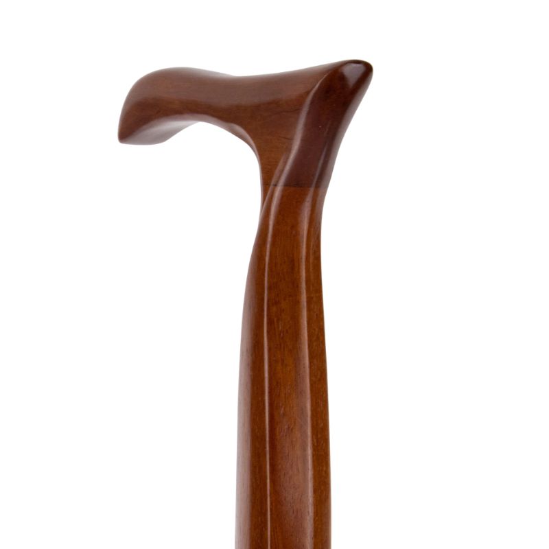 hand carved ergonomic wooden walking cane - full length view