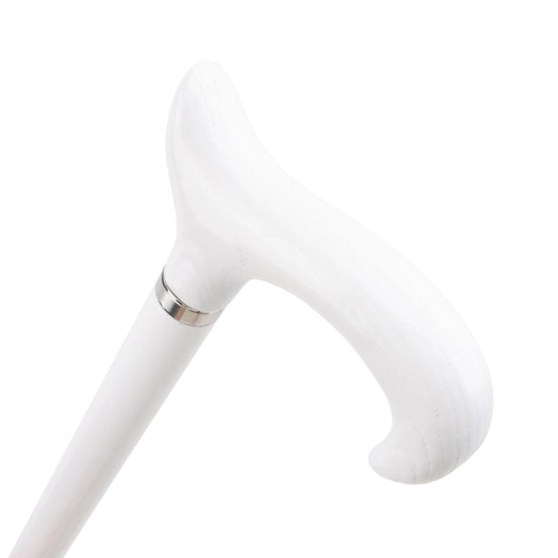 white wooden walking cane with t-handle - full length view