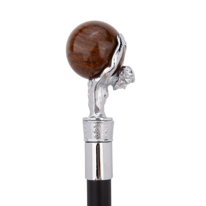 atlas sculpted luxury wooden walking cane - tip and ferrule