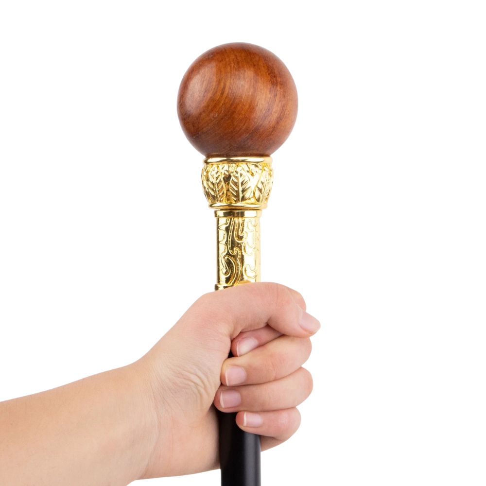 ball handle wooden walking cane - full length view