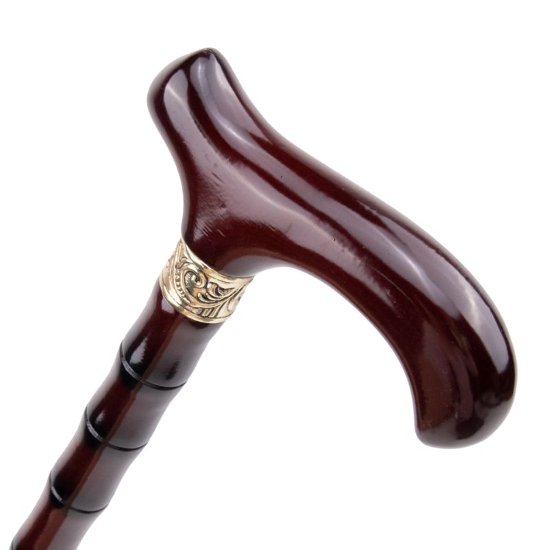 original wooden walking cane with hook handle - full length view