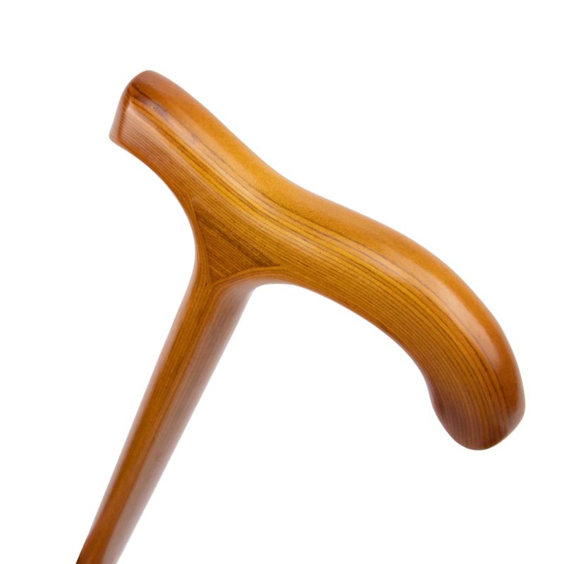 amber wood walking cane with t-handle - full length view