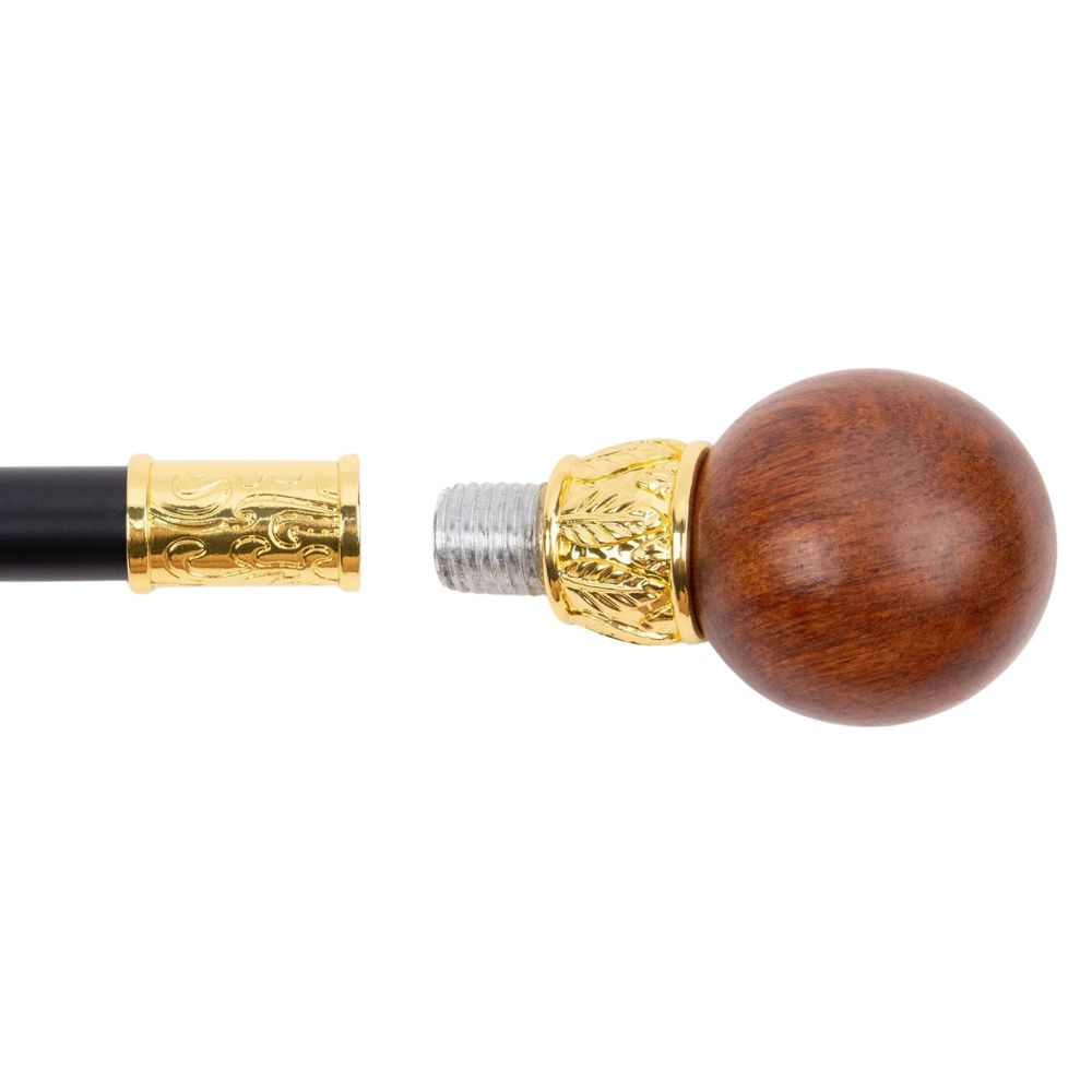 ball handle wooden walking cane - tip and ferrule