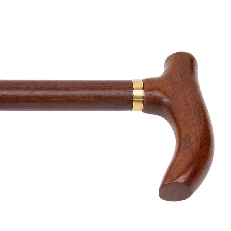 luxury wooden walking cane with gold accent ring - tip and ferrule