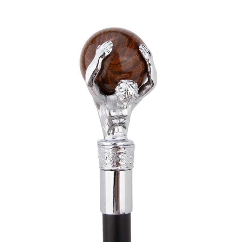 atlas sculpted luxury wooden walking cane - full length view