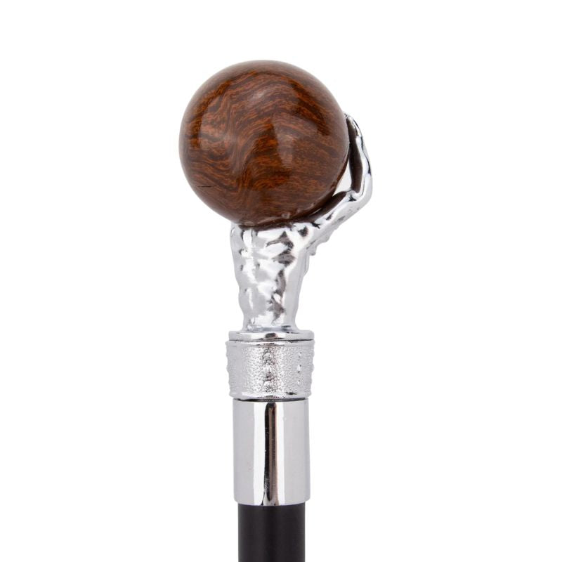 atlas sculpted luxury wooden walking cane - shown in hand