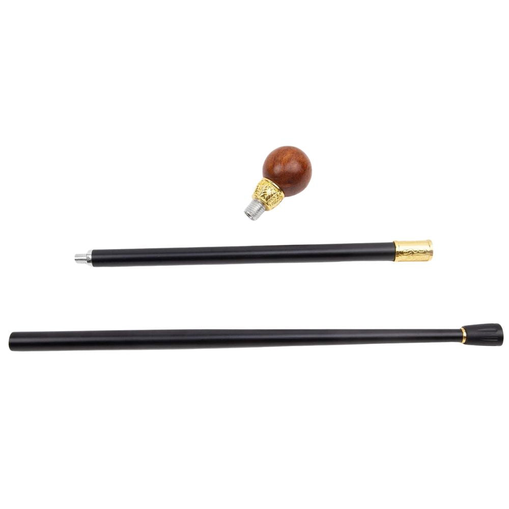 ball handle wooden walking cane - shown in hand
