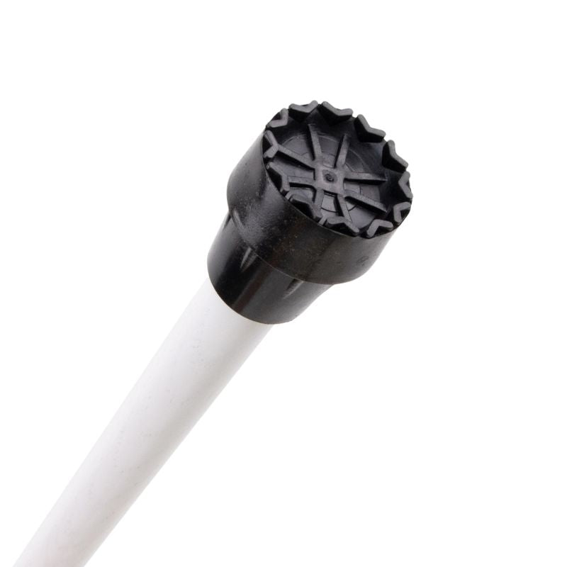 white wooden walking cane with t-handle - shown in hand
