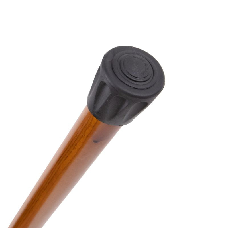 amber wood walking cane with t-handle - shown in hand