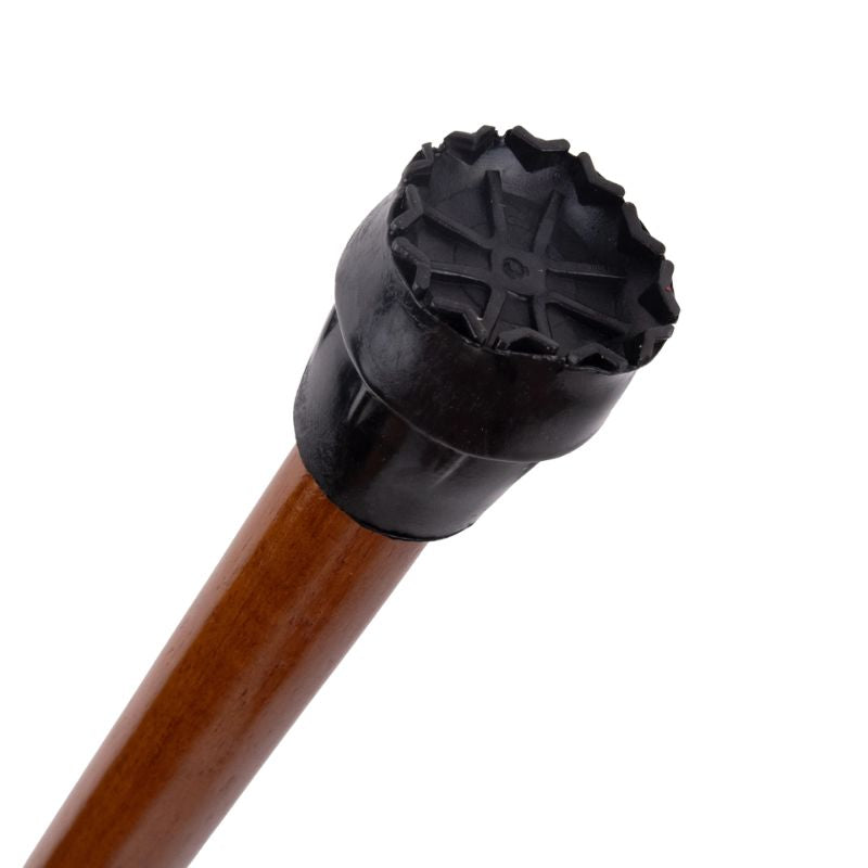 hand carved ergonomic wooden walking cane - shown in hand