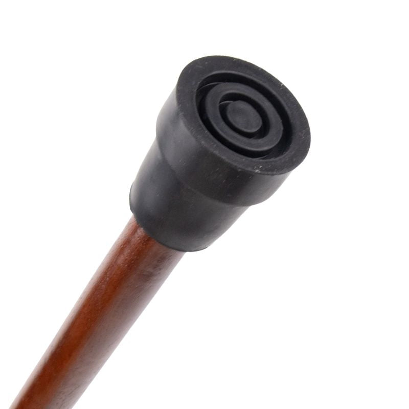luxury wooden walking cane with gold accent ring - shown in hand