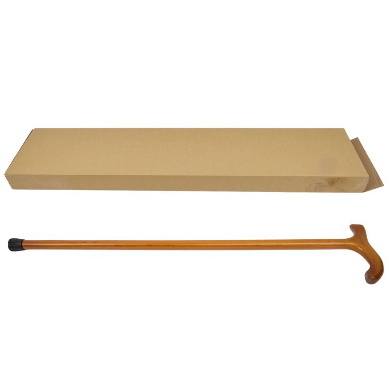 amber wood walking cane with t-handle - texture close-up