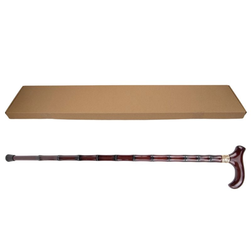 original wooden walking cane with hook handle - texture close-up
