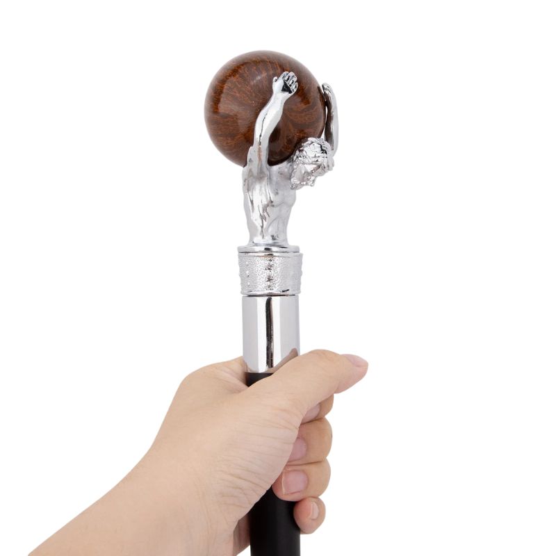atlas sculpted luxury wooden walking cane - texture close-up