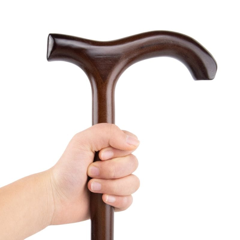 traditional wooden walking cane with cork grip - tip and ferrule