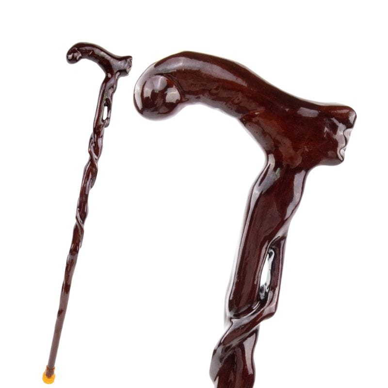 curved wooden walking cane with ergonomic grip