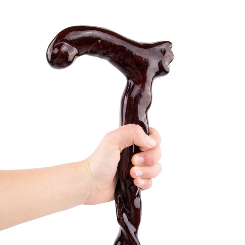 curved wooden walking cane with ergonomic grip - tip and ferrule